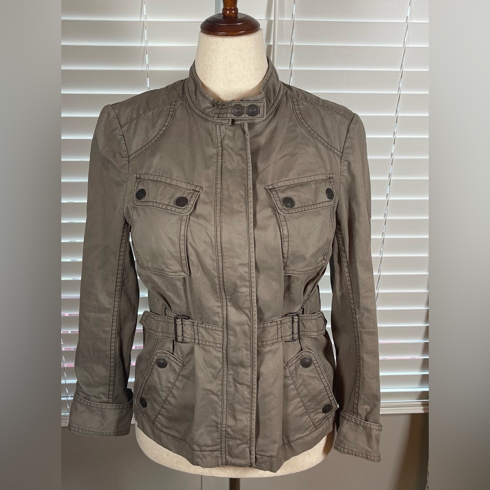 Ann Taylor LOFT Utility Jacket Women’s Size 10 Khaki Cotton Military Safari Coat